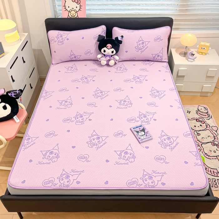 91家纺网 家纺一手货源 找家纺 2025新款三丽鸥正版授权A类提花冰豆豆凉席平铺款床笠款系列_1409 冰豆豆-库洛米-紫