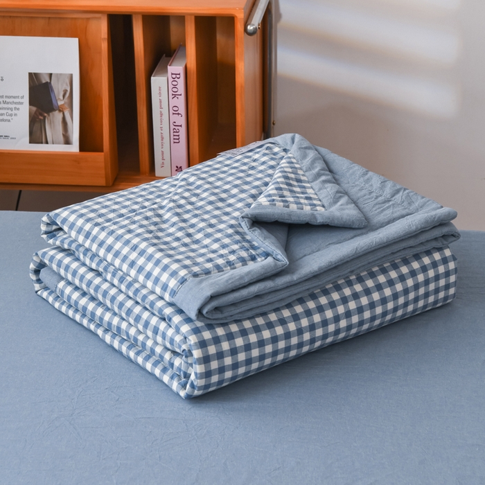 91家纺网 家纺一手货源 找家纺 圣尔雅家纺 2025新款里外全棉色织夏被新疆棉花被纯棉被子空调被夏凉被 蓝小格