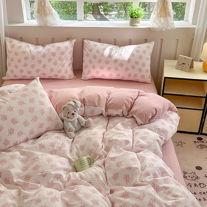 91家纺网 家纺一手货源 找家纺 玖明2025新款A类加厚柔软针织棉双层纱四件套 富贵花开