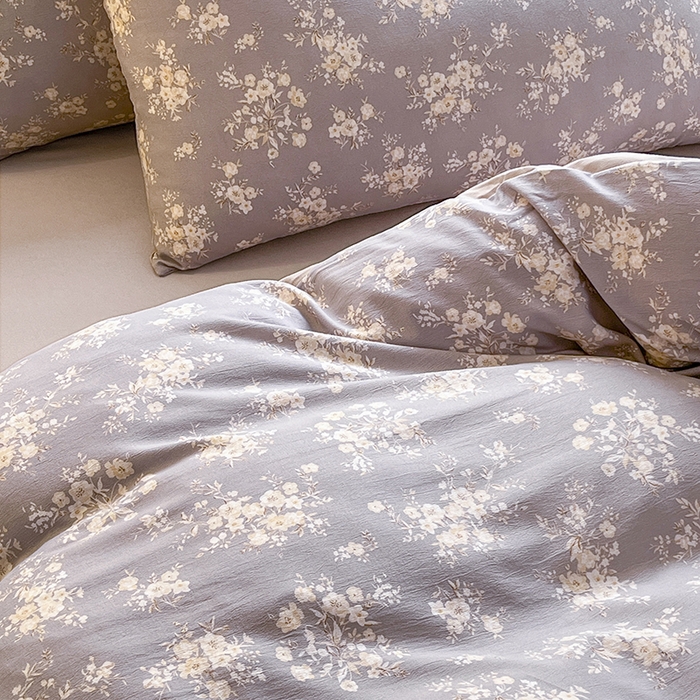 91家纺网 家纺一手货源 找家纺 玖明2025新款A类加厚柔软针织棉双层纱四件套 花影