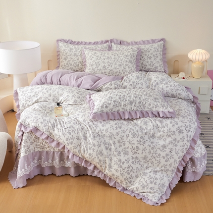 艺慕家纺 2025新款时尚印花针织棉床盖套件 朝花夕拾