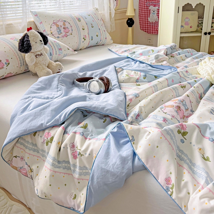 91家纺网 家纺一手货源 找家纺 2025春夏新款嵌绳款云柔水洗棉单夏被夏凉被空调被 嵌绳夏被-爱尔庄园