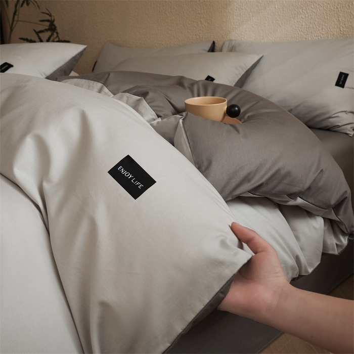 91家纺网 家纺一手货源 找家纺 启程2025新款全棉纯色双拼无印风四件套 绅士灰+雅士灰