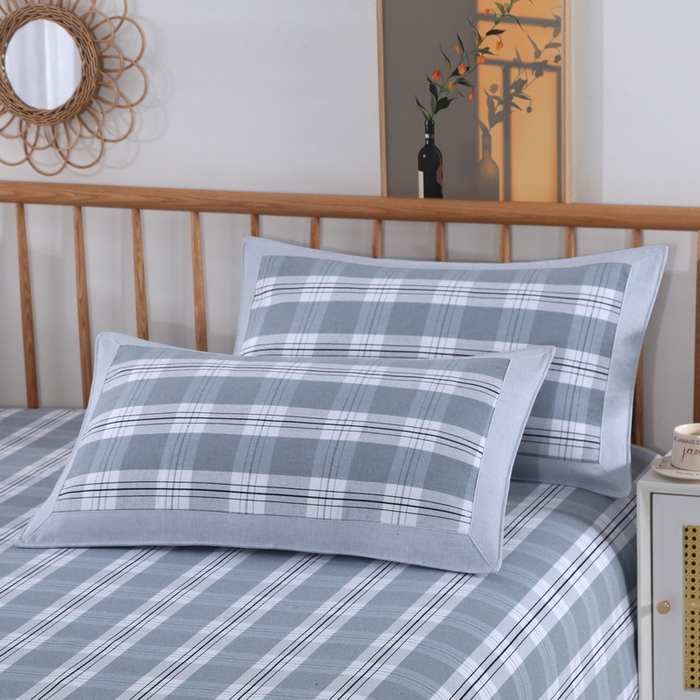 91家纺网 家纺一手货源 找家纺 恋尚羽 2025新款加厚纯棉老粗布凉席三件套 大方格 灰