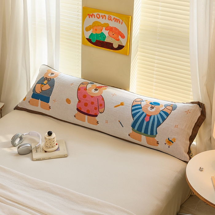 91家纺网 家纺一手货源 找家纺 雯雨2025新款A类卡通双人纱布枕套 开心小熊