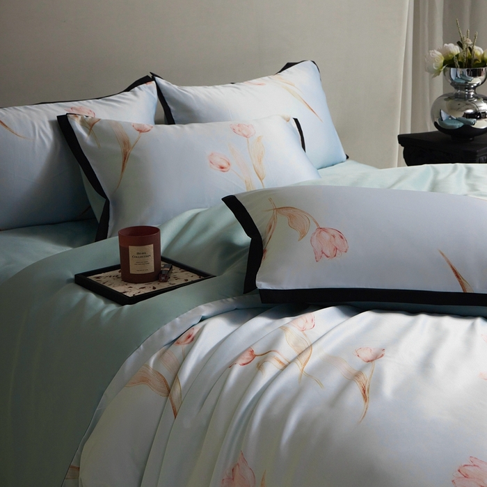 91家纺网 家纺一手货源 找家纺 优悦 2025新款冰丝数码印花四件套 花期-绿