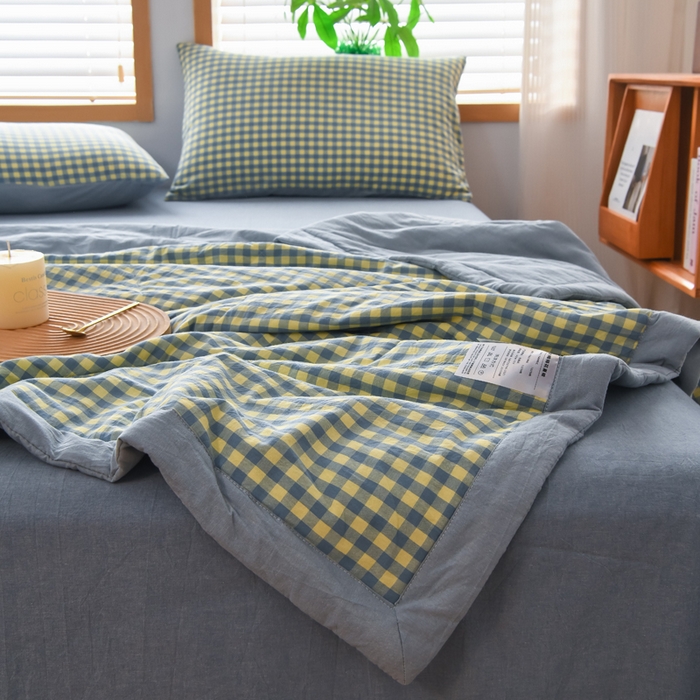 91家纺网 家纺一手货源 找家纺 圣尔雅家纺 2025新款里外全棉色织夏被新疆棉花被纯棉被子空调被夏凉被 黄蓝小格