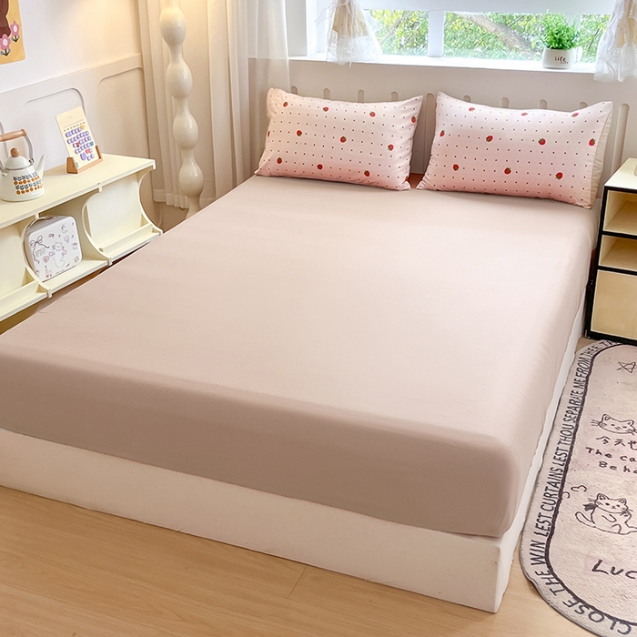 91家纺网 家纺一手货源 找家纺 玖明2025新款A类加厚柔软针织棉双层纱四件套 草莓星愿