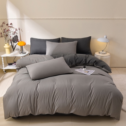 迪拜家纺 2025新款加厚水洗棉四件套-月影灰+深灰