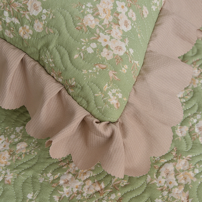 91家纺网 家纺一手货源 找家纺 梦柏 2025新款韩版双层纱夹棉绗缝床盖夏被四件套 绿野仙踪