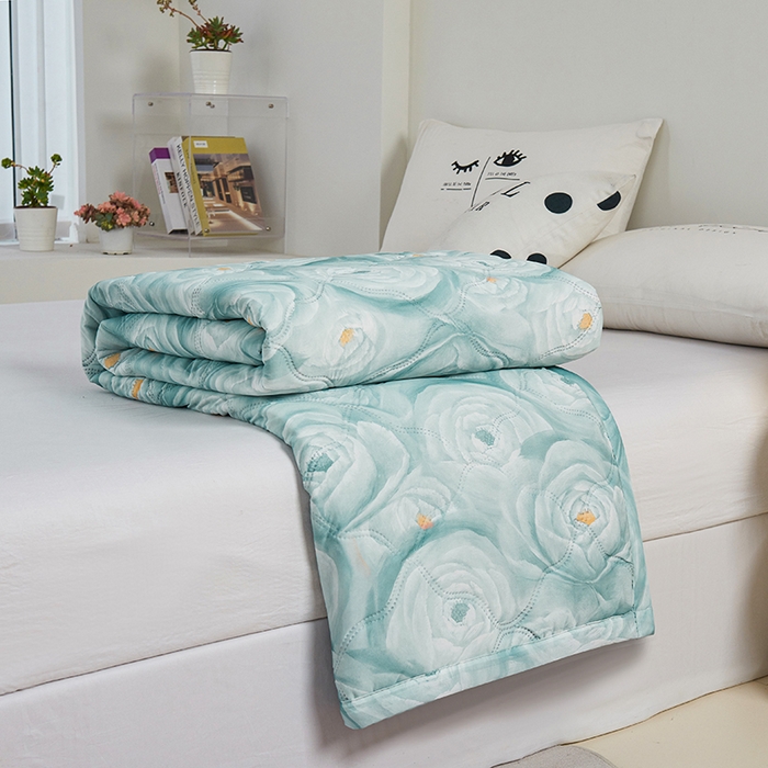 91家纺网 家纺一手货源 找家纺 被多多被业 2025新款凉感丝印花夏被夏凉被空调被 复古玫瑰-绿