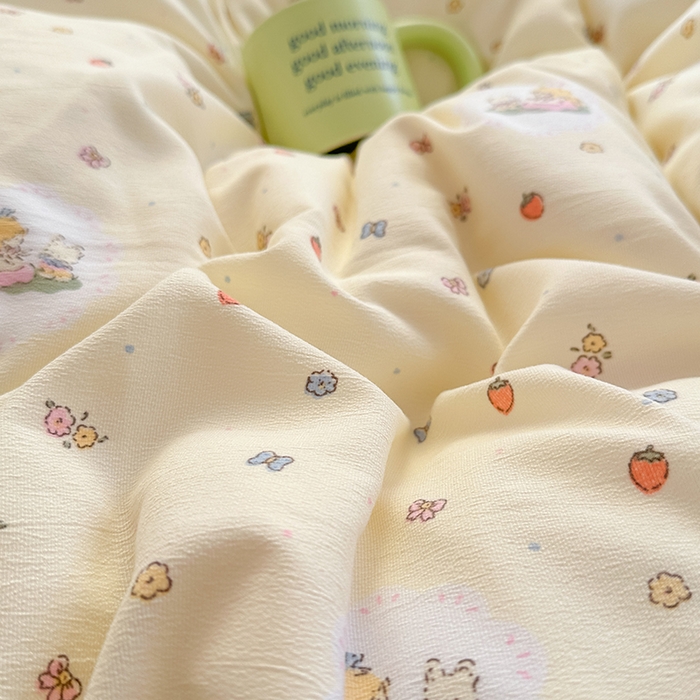 91家纺网 家纺一手货源 找家纺 玖明2025新款A类加厚柔软针织棉双层纱四件套 萌趣