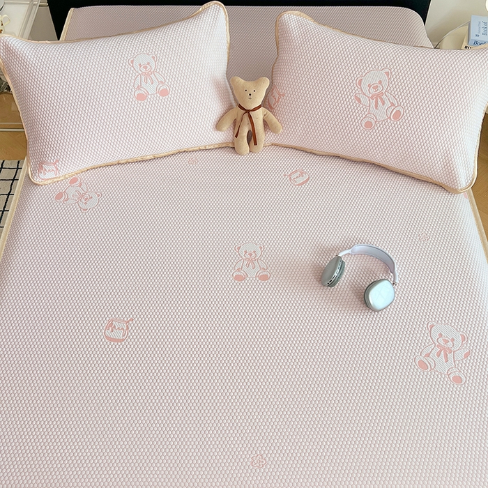 91家纺网 家纺一手货源 找家纺 梦舒羽 2025新款凉感冰豆豆凉席枕套可水洗冰丝宿舍一只装枕头套一对枕芯套 冰豆豆-小熊粉