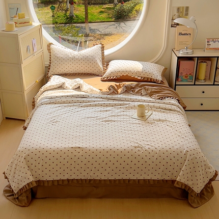 欧尚 2025新款夏被四件套 咖爱心