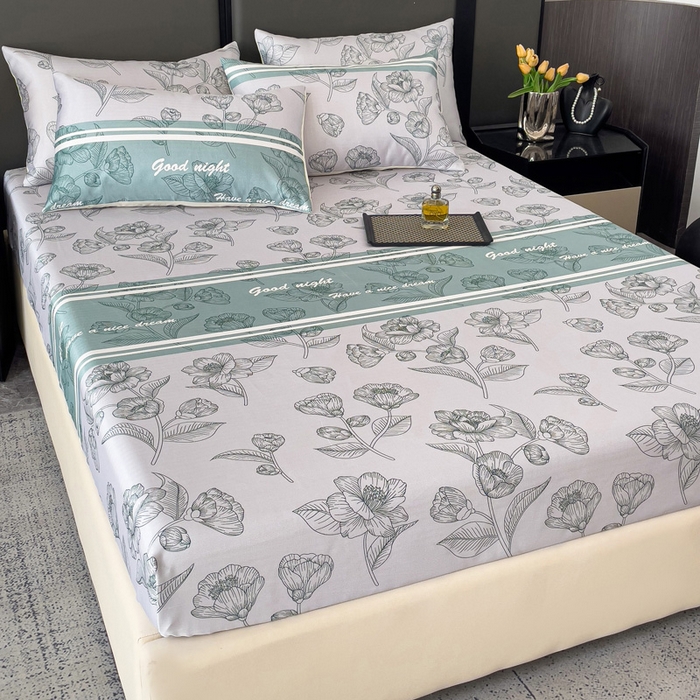 91家纺网 家纺一手货源 找家纺 纽缦家纺 2025新款印花冰丝床笠 秋雨暖熙青