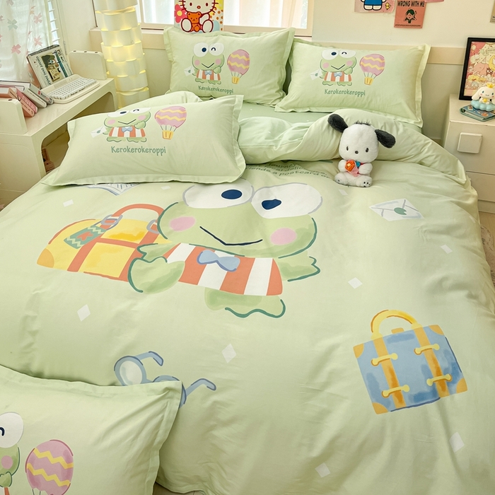 91家纺网 家纺一手货源 找家纺 博雅 2025新款三丽鸥全棉大版单枕套 开心大眼蛙