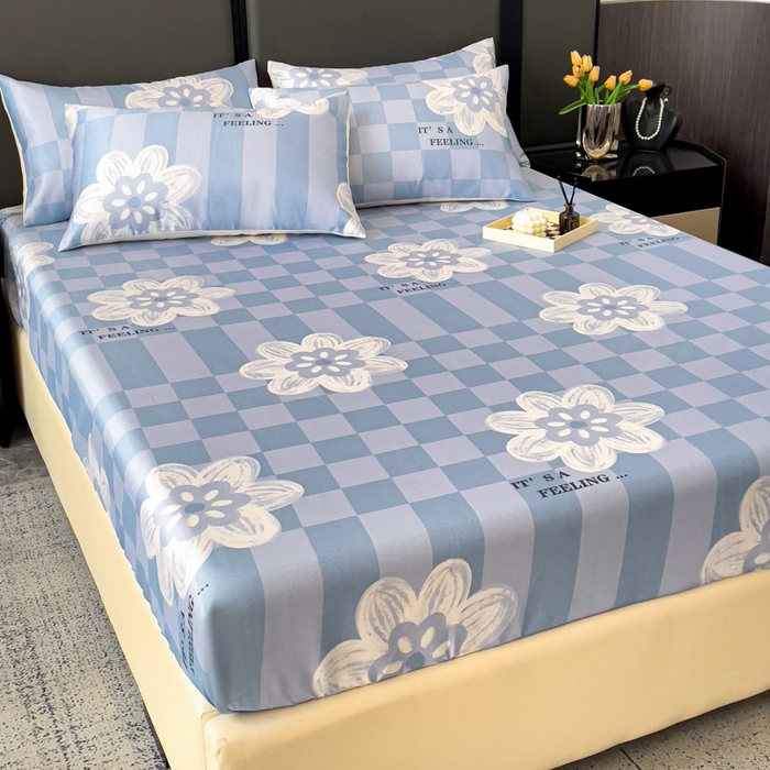 91家纺网 家纺一手货源 找家纺 纽缦家纺 2025新款印花冰丝床笠 花簇