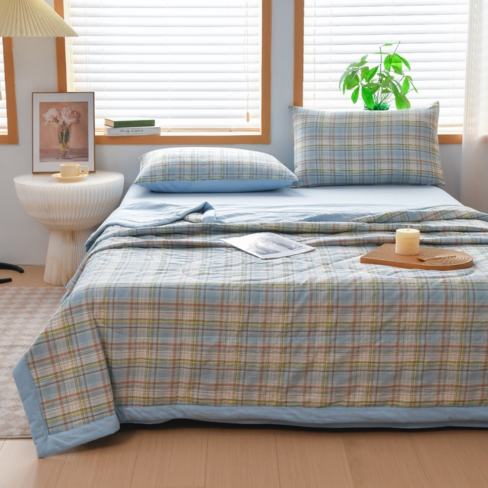 91家纺网 家纺一手货源 找家纺 圣尔雅家纺 2025新款里外全棉色织夏被新疆棉花被纯棉被子空调被夏凉被 丁香条格