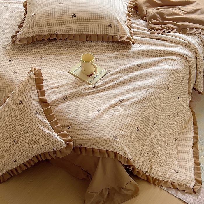 91家纺网 家纺一手货源 找家纺 欧尚 2025新款夏被四件套 格子樱桃