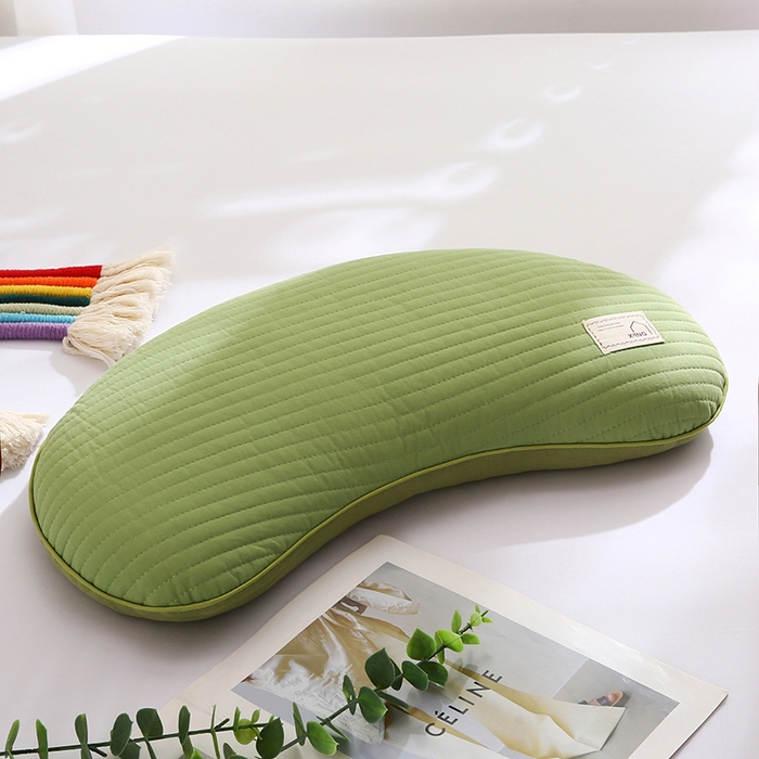 91家纺网 家纺一手货源 找家纺 蔻眠 2025新款月牙-全棉甜荞麦护颈枕芯儿童学生成人荞麦壳枕头 月牙-绿色