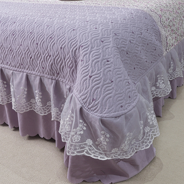 91家纺网 家纺一手货源 找家纺 梦柏 2025新款韩版双层纱夹棉绗缝床盖夏被四件套 香草