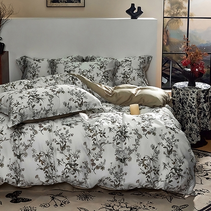 91家纺网 家纺一手货源 找家纺 未来家居 2025春夏新款100支莱赛尔天丝贡缎纯色印花系列高端礼盒四件套 绿意