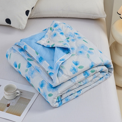 被多多被业 2025新款凉感丝印花夏被夏凉被空调被 山茶花-蓝
