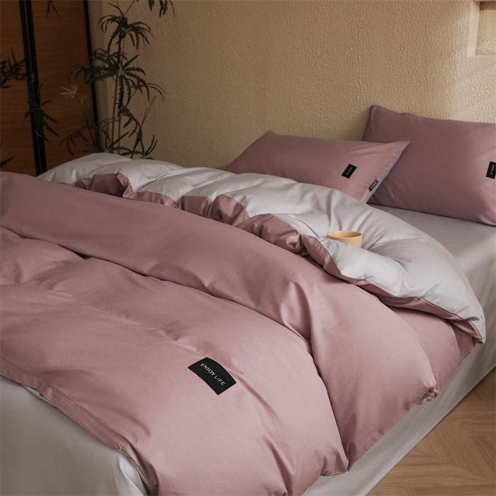 91家纺网 家纺一手货源 找家纺 启程2025新款全棉纯色双拼无印风四件套 香芋紫+水晶紫