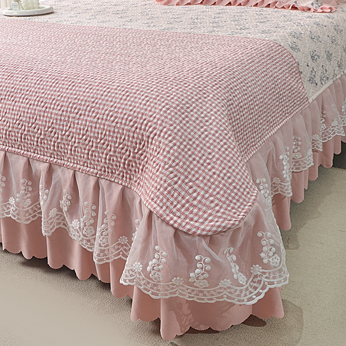 91家纺网 家纺一手货源 找家纺 梦柏 2025新款韩版双层纱夹棉绗缝床盖夏被四件套 春意