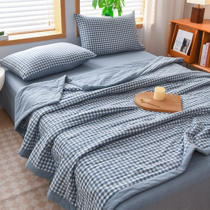 91家纺网 家纺一手货源 找家纺 圣尔雅家纺 2025新款里外全棉色织夏被新疆棉花被纯棉被子空调被夏凉被 蓝小格