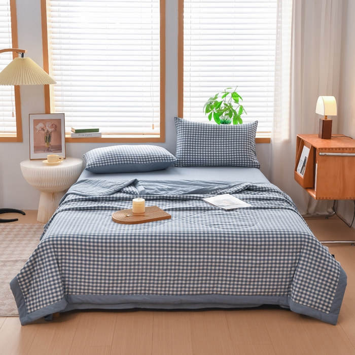 91家纺网 家纺一手货源 找家纺 圣尔雅家纺 2025新款里外全棉色织夏被新疆棉花被纯棉被子空调被夏凉被 蓝小格