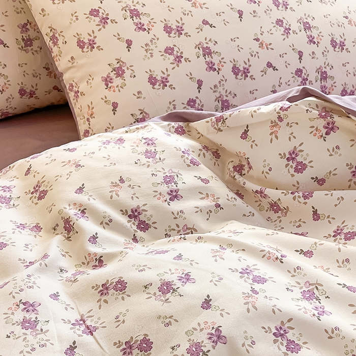 91家纺网 家纺一手货源 找家纺 玖明2025新款A类加厚柔软针织棉双层纱四件套 暮光紫苑