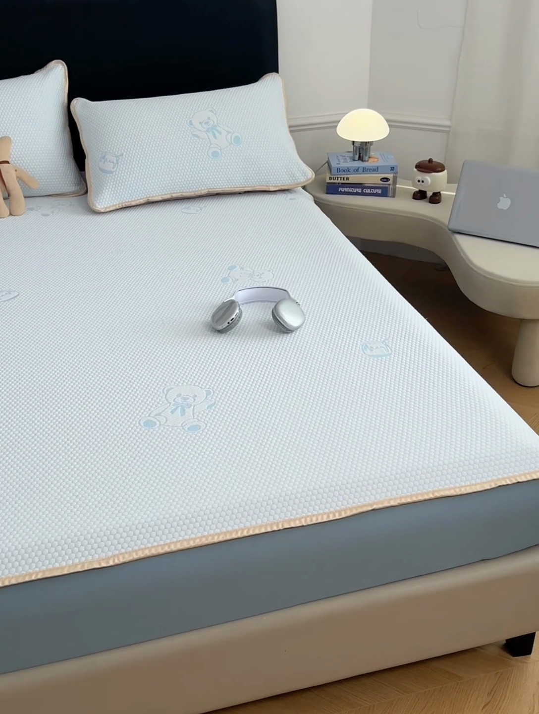 91家纺网 家纺一手货源 找家纺 梦舒羽 2025新款凉感冰豆豆凉席枕套可水洗冰丝宿舍一只装枕头套一对枕芯套 冰豆豆-小熊蓝