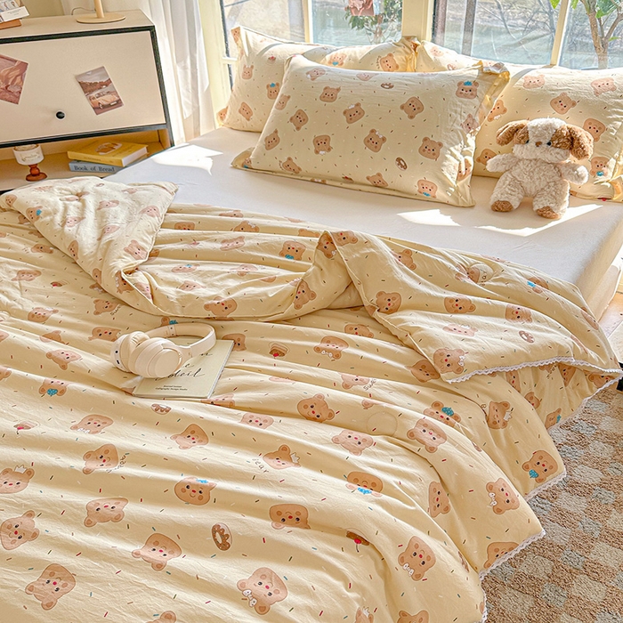 91家纺网 家纺一手货源 找家纺 2025新款双层皱皱纱水洗棉夏被夏凉被空调被可机洗空调被子被芯棉被 黄油小熊