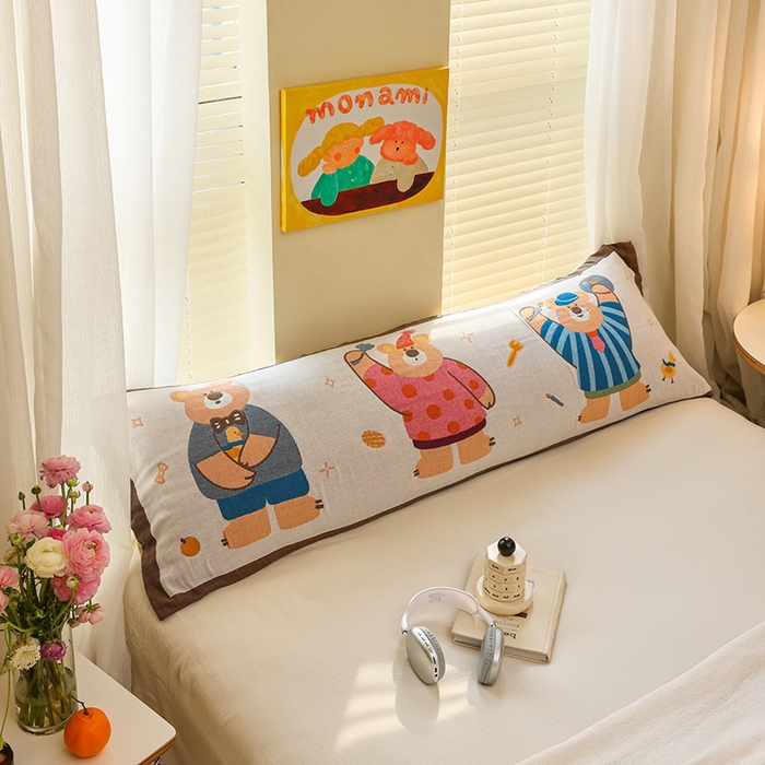 91家纺网 家纺一手货源 找家纺 雯雨2025新款A类卡通双人纱布枕套 开心小熊