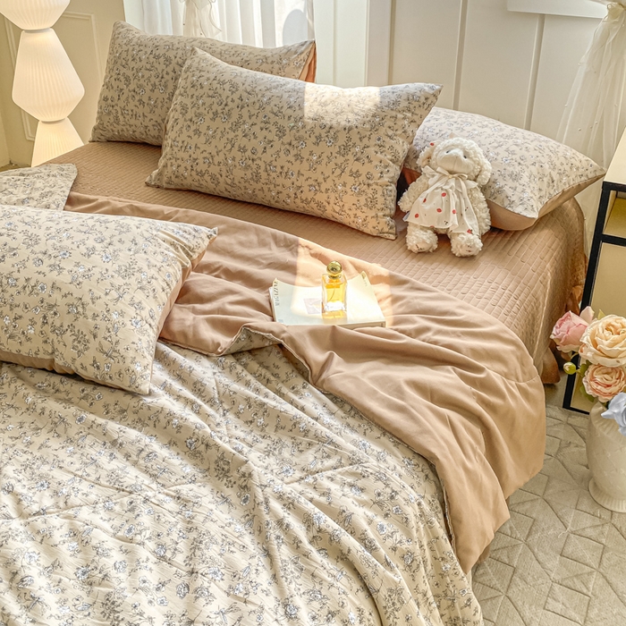 91家纺网 家纺一手货源 找家纺 一比一家纺 2025新款针织双层纱夏被床盖四件套单夏被单床盖单品 繁花