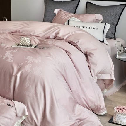 涞澳家纺 2025新款天丝棉提花四件套 幻蝶-粉