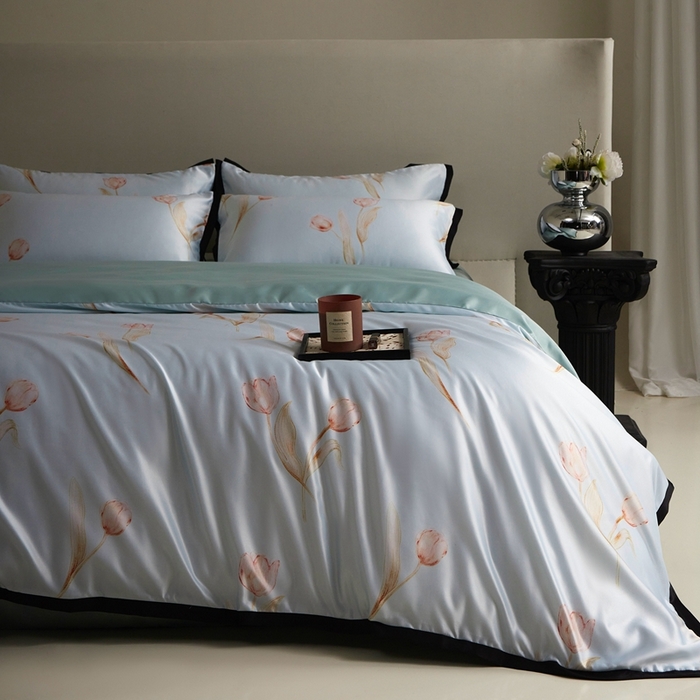 91家纺网 家纺一手货源 找家纺 优悦 2025新款冰丝数码印花四件套 花期-绿