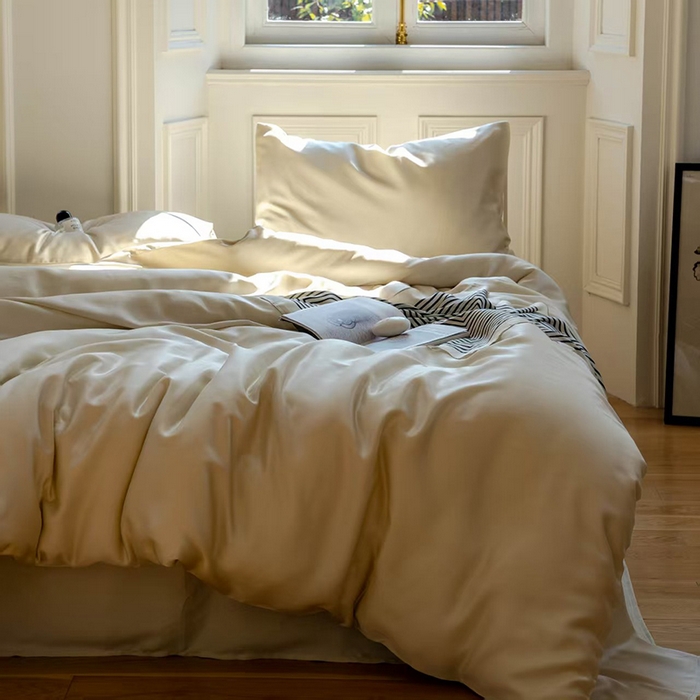 91家纺网 家纺一手货源 找家纺 未来家居 2025新款60S兰精天丝纯色四件套 极地白