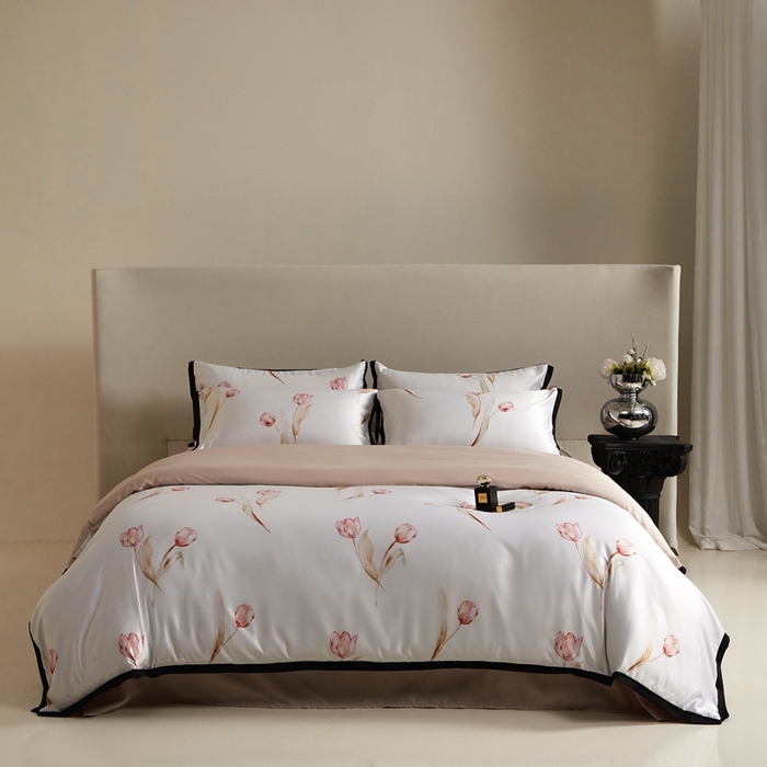 91家纺网 家纺一手货源 找家纺 优悦 2025新款冰丝数码印花四件套 花期-香槟