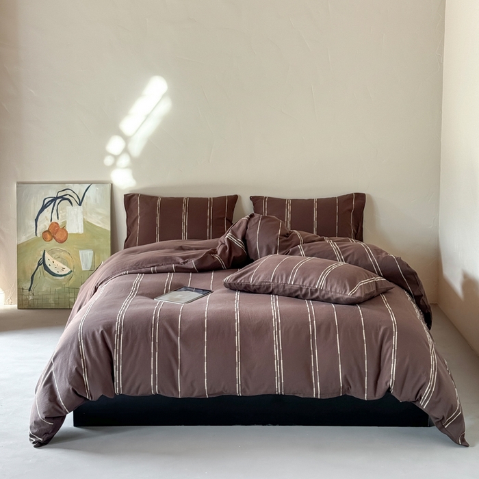 91家纺网 家纺一手货源 找家纺 山舍家居 2025新款全棉纯棉色织提花四件套-弗洛伦萨的落日 弗洛伦萨的落日-巧克力色