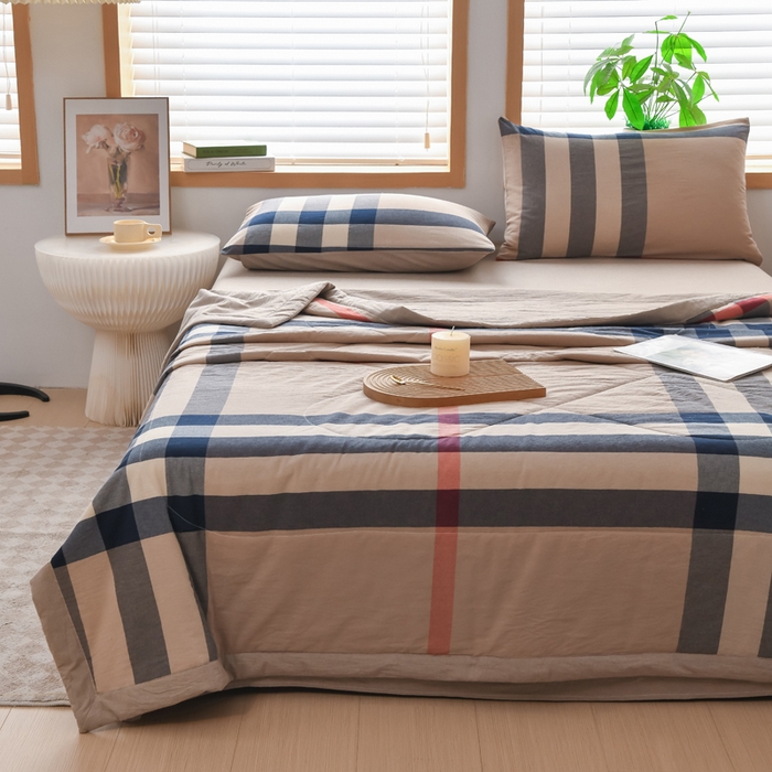 91家纺网 家纺一手货源 找家纺 圣尔雅家纺 2025新款里外全棉色织夏被新疆棉花被纯棉被子空调被夏凉被 兰棕大格