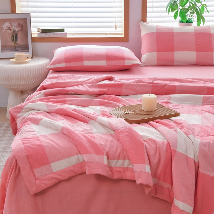 91家纺网 家纺一手货源 找家纺 圣尔雅家纺 2025新款里外全棉色织夏被新疆棉花被纯棉被子空调被夏凉被 粉大格