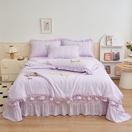 恒爱家纺 2025新款针织棉立体扶桑花夏被床盖四件套 淡雅紫