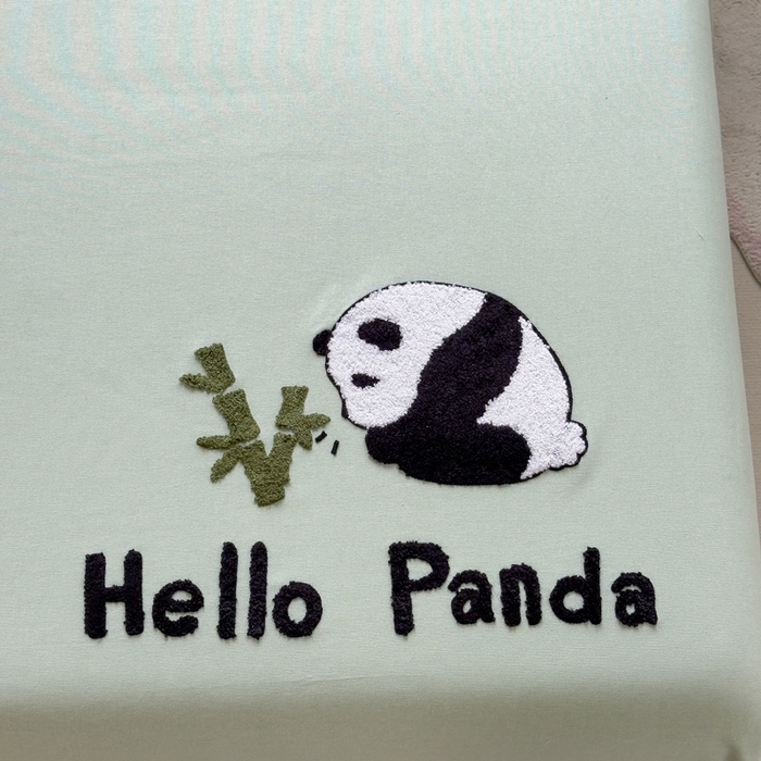 91家纺网 家纺一手货源 找家纺 席世家 2025春夏新款全棉纯棉老粗布印花床单凉席席子 熊猫与竹