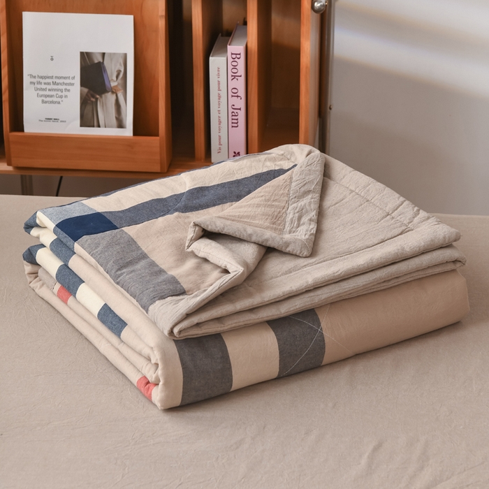 91家纺网 家纺一手货源 找家纺 圣尔雅家纺 2025新款里外全棉色织夏被新疆棉花被纯棉被子空调被夏凉被 兰棕大格