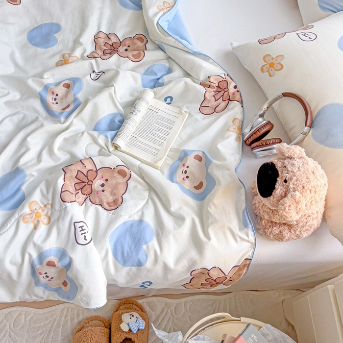 91家纺网 家纺一手货源 找家纺 2025春夏新款嵌绳款云柔水洗棉单夏被夏凉被空调被 嵌绳夏被-爱心小熊