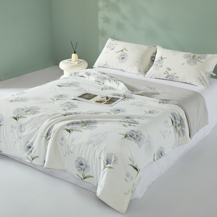 91家纺网 家纺一手货源 找家纺 2025春夏新款100%双面锦纶美式印花夏被凉感空调被 水墨江南