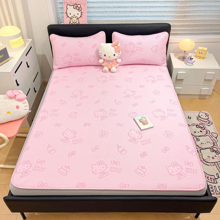 91家纺网 家纺一手货源 找家纺 2025新款三丽鸥正版授权A类提花冰豆豆凉席平铺款床笠款系列_1409 冰豆豆-KT粉