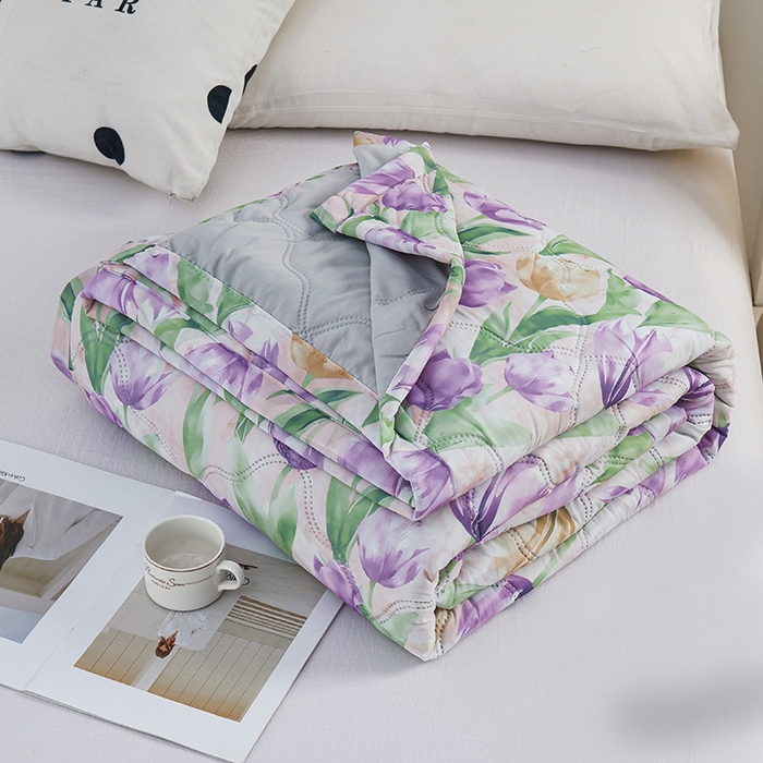 91家纺网 家纺一手货源 找家纺 被多多被业 2025新款凉感丝印花夏被夏凉被空调被 紫色郁金香